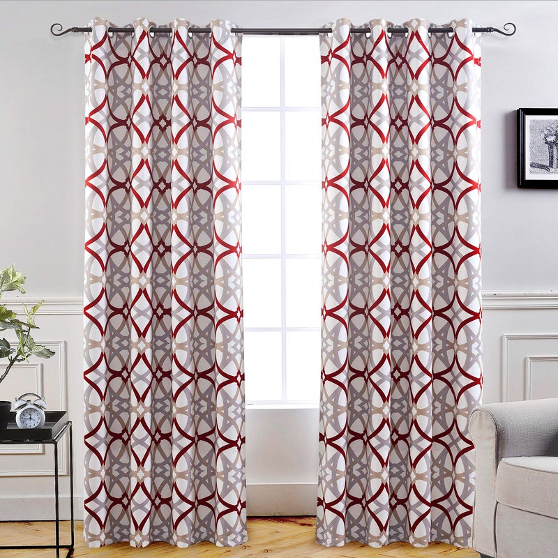 DriftAway Alexander 80% Blackout Curtains for Living Room 250GSM Pattern Match Thermal Insulated Room Darkening Geo Moroccan Mid Century Grommet Bedroom Drapes 2 Panels 52 Inch by 96 Inch Red Gray - Image 1